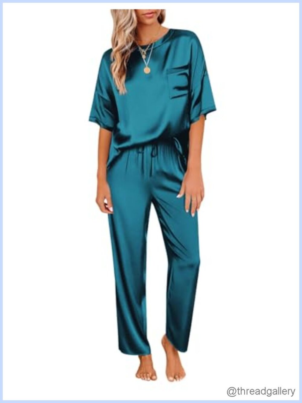 Satin Silky Pajama Set 2 Piece Lounge Set Short Sleeve Tee & Wide Leg Pants